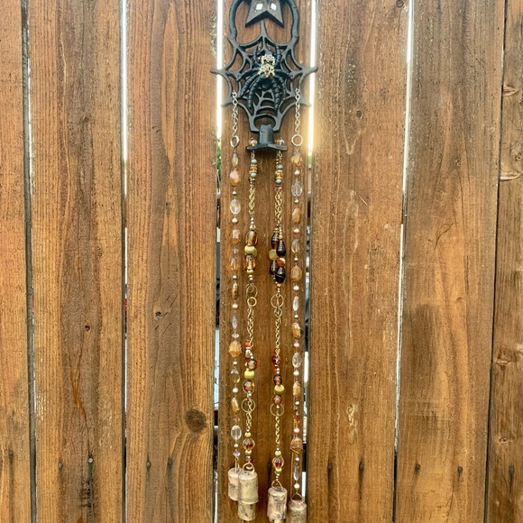 Halloween Goth Decor Iron Spider Beaded Wind Chime Mobile & Rustic Bells - Picture 9 of 10